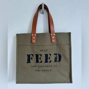 FEED Heritage Market Canvas Tote Bag - Leather Handle - Like New